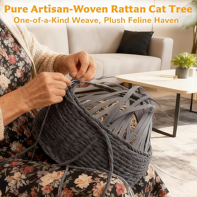 Modern Cat Tree Tower for Large Cat with Scratching Post for Indoor, 46 inch Multi-Level Cat Tower with Handwoven Beds, Cat Cave, Dangling Balls