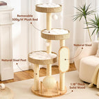 HITTITE Modern Cat Tree Tower with Scratching Post, 47 Inches Tall Cat Towers with Scratching Ball & Pad, Multi-Level Cat Tree with Rattan Bed and Removable Cushions for Indoor Cats Large Adult.