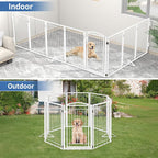Metal Freestanding Dog Gate with Cat Door for Indoor/Outdoor,160" Extra Wide Foldable Pet Gate,32" Tall Foldable Indoor Dog Fence for Large Openings Stairs,Deck,Yard,Doorways(8 Panels,White)