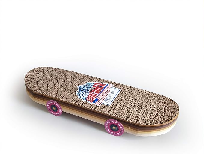 Suck UK Cat Scratcher Skateboard - Cat Scratching Board - Cardboard Cats Scratchers - Funny Gifts - Kitten Accessories & Accessories for Indoor Cats Furniture - Kitten Cardboard Scratcher