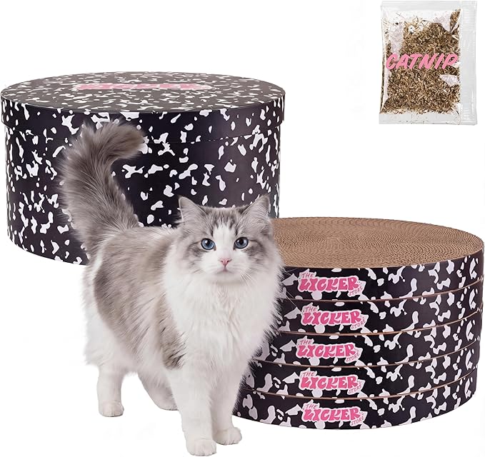 CSR1012D Kate 12 Inch Cardboard Cat Scratcher Pads with Box & Catnip, Reversible Heavy-Duty Scratch Boards for Cats, Furniture Protection, Classic Pattern, Black/White, 5-Pack