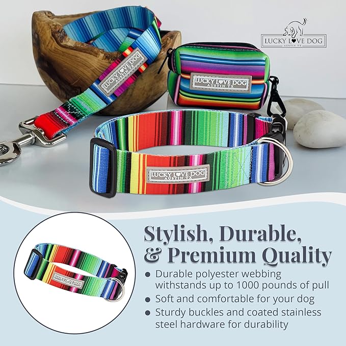Lucky Love Dog Wide Dog Collar - Adjustable, Durable, Soft Webbing, & Comfortable 1.5 inch Wide Collar for Dogs Male and Female with Strong Buckle - Nacho, Large