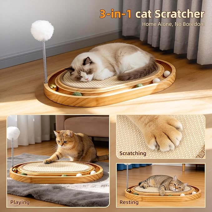 Cat Scratcher, Cat Scratch Sisal Pad with Ball Track Spring Ball, Kitten Interactive Toy for Indoor Cats, Satisfies Kitten’s Scratching, Chasing and Hunting