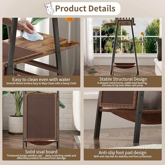 Modern Cat Tree 58-Inch Tower for Large Cats with Scratching Board, Extra Large Perch, Hammock & Removable Washable Pads, Multi-Level Cat Furniture for Bird Watching & Play, Walnut