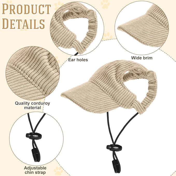 Jadive Small Dog Sun Hat with Ear Holes, Dog Cat Sunglasses with Anti-Slip Silicone Rope Baseball Cap Adjustable Puppy Sunbonnet Headdress Beach Visor Hat for Puppies Summer Outdoor(Khaki)