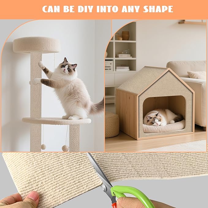 Cat Scratch Furniture Protector,Couch Protector from Cat Claws,Cat Couch Scratcher,Adhesive Cuttable Kitten Scratch for DIY Climbing,Suitable for Sofa,Wall,Door,Table Legs (Khaki, 39.3x15.7in)