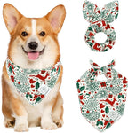 E-Clover Christmas Dog Bandanas & Matching Scrunchie Set White Green Red Dog Scarf Bibs Pet Bandana with Bow Tie for Small Dogs Puppy Owner Mom Winter