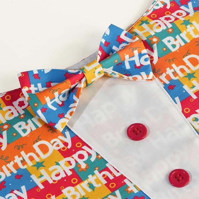 Dog Birthday Tuxedo Bandana Collar with Bow Tie, Adjustable Happy Birthday Print Pet Outfit Costume for Dogs, XS to XL (XS-XL)