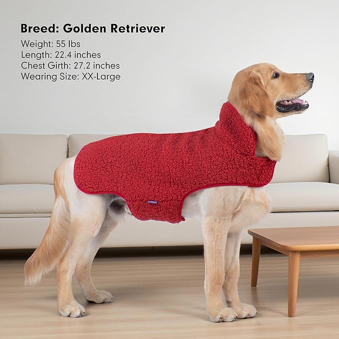 cyeollo 2XL Dog Coat, Sherpa Winter Dogs Sweater Warm Fleece Doggie Coats Turtleneck Reversible Jackets for Small Medium Large Dogs with Leash Hole, Soft Cold Weather Vest, Buffalo Plaid XXL