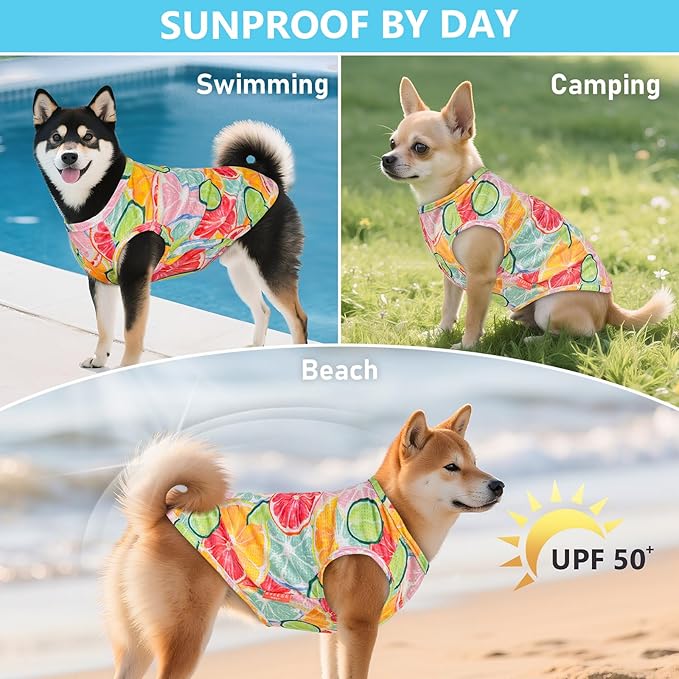 KYEESE 2Pack Dog Shirt, Lightweight Sun Protection Dog T Shirts for Small Dogs Girl, Breathable Mesh Tank Top Sleeveless Puppy Reflective Vest, Soft Summer Dogs Clothes, Lemon+Pink, S