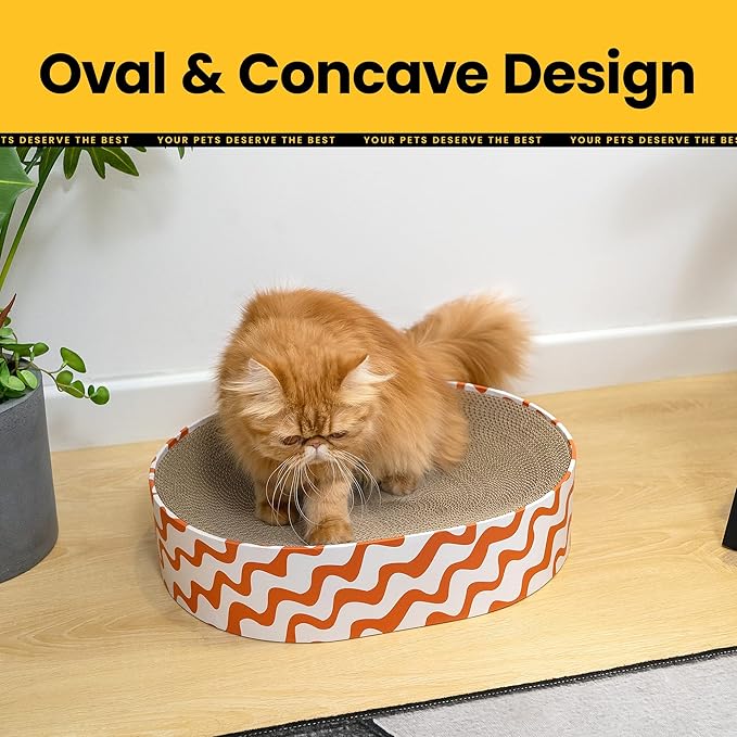 Cat Scratcher Cardboard,2 in 1 Oval Cat Scratch Pad Bowl for Indoor Kitty Grinding Claw,Round Kittens Scratching Board Corrugated Lounge Pet Beds&Furniture Protector for Couch&Carpets&Sofas