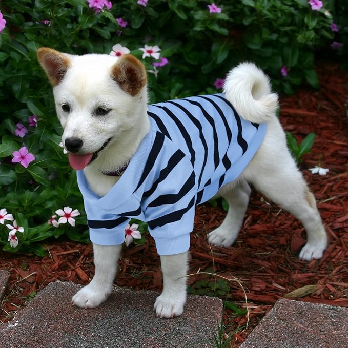Pet Dog Striped T-Shirt Dogs Cats Cotton Vest Spring Summer Pet Apparel Tee Shirt Suitable for Small and Medium Large Pets French Bulldog Bichon