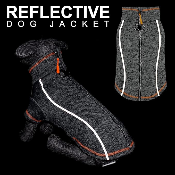 cyeollo Fleece Dog Jacket Coat Lightweight Dog Jackets Reflective Pet Sweater Zip Up Warm Winter Coats for Medium Large Dogs Clothes Pet Apparel