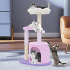 Magshion Flower Cat Tree for Indoor Cats, 33" Cute Cat Tower with Scratching Post, Condo, Top Flower Perch and Dangling Balls, Compact Cat Stand for Kittens, Purple
