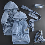 Cooper II Organic Cotton Velour Dog Hoodie Pet Coat for Small, Medium and Large Dogs, Faded Denim, XXX-Small (up to 5lbs)