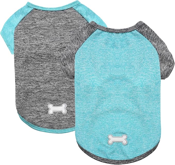 KYEESE 2Pack Dog Shirt with Sleeves, Lightweight Sun Protection Dog T Shirts for Small Dogs Boy, Breathable Pet Tank Top Reflective Dogs Clothes for Summer Outdoor Walking, Grey+Lake, M