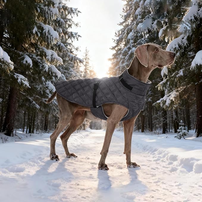 Kuoser Dog Coat Warm Fleece Lining Turtleneck Dog Jacket with Harness Built-in, Adjustable Windproof Cold Weather Coats with Quick Release Buckle Pet Winter Snowsuit for Small Medium Dogs, Grey M