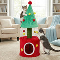 32" Cat Tree Tower for Indoor Cats, Small Cat Tree with Sisal Scratching Posts, Plush Cat Bed, and Climbing Tower for Kittens and Adult Cats, Green & Red