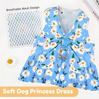 BAEJMJK Dog Dress Bowknot Harness Leash Set for Small Dogs Cats Daisy Floral Girl Dog Dresses Cute Puppy Princess Clothes Pet Doggy Outfits Spring Summer Breathable Dresses(Blue,Medium)
