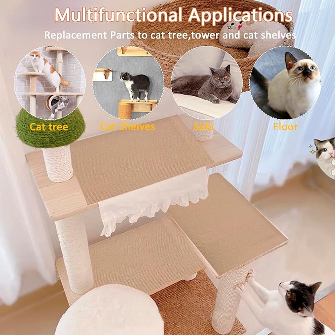 Cat Scratching Mat - 79"x16" Trimmable Cat Scratching Carpet Mat, Large Self-Adhesive DIY Cat Scratch Mat Roll, Cat Tree Shelves Replacement Mat Pad, Couch Furniture Protector, Toy Ball&Strong Tape