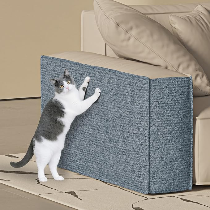 ICOOP Cat Scratch Furniture Protector 15.8"×47.2" Furniture Protectors from Cats Scratching Light Grey Couch Cat Scratch Protector Self-Adhesive DIY Trimmable Wall Mounted Cats Scratcher for Corner