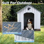 LEMBERI Durable Waterproof Plastic Dog House for Small to Medium Sized Dogs, Indoor Outdoor Doghouse with Air Vents and Elevated Floor, Easy to Assemble (Gray, 33.5" L x 31.5" W x 33.9" H)