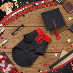 5 Pcs Dog Graduation Costume Set Include 2026 Pet Graduation Gown with Stole Puppy Grad Cap Lensless Glasses DIY Letter Stickers for Dogs Cats Holiday Costume Accessory(Black Red,M)