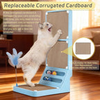 Cat Scratcher Cat Scratch Pad L Shape Wall Mounted Dual Use (Vert/Horiz) Kitten Bunifa Scratching Card Board Vertical Post with Ball Toys Feathers,Protecting Furniture Core is Replaceable Large Blue