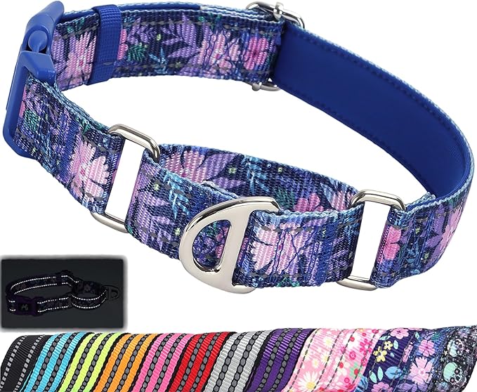 Martingale Collar for Dogs - No Slip Choke Heavy Duty Collar with Reflective Nylon, Quick Release Buckle & Bohemian Floral Pattern for Training, Walking & Overexcited Dogs L