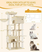 Cat Tree, 78.7" XXL Cat Tree with 10 Scratching Posts, 2 Caves, 2 Hammocks, Large Platform, Cat Brushes, Basket, Heavy Duty Cat Tree for Maine Coons, Large Cats, Beige MS20018YL