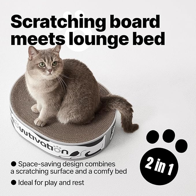 Cat Scratcher Bed – 16.5" x 13" Premium Scratch Lounge Bed Made from Recycled Corrugated Cardboard, Oval Cat Couch with Natural Catnip for Indoor Cats, Scratching Bed for Cats, Protect Furniture