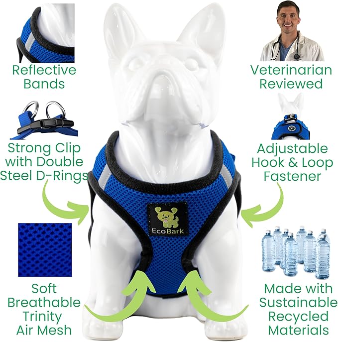 EcoBark Step in Dog Harness - Reflective Soft Luxurious Mesh Dog Harnesses for Small and Medium Breed Dogs - Eco-Friendly Comfort Secure Halter No Pull Adjustable Pet Vest (Royal Blue, XL)