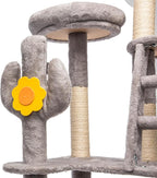 Cat Tree, 72in Indoor Cactus Cat Tree with Transparent Capsule, Sisal Scratching Posts, Plush Perches and Interactive Toys for Kittens and Large Cats, Gray
