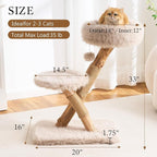 HITTITE Natural Solid Wood Cat Tree Tower with Scratching Post, 32 Inches Tall Modern Cat Tower with Cozy Bed and Platforms, Luxury Real Branch Cat Tree for Indoor Cats Large Adult, Khaki.