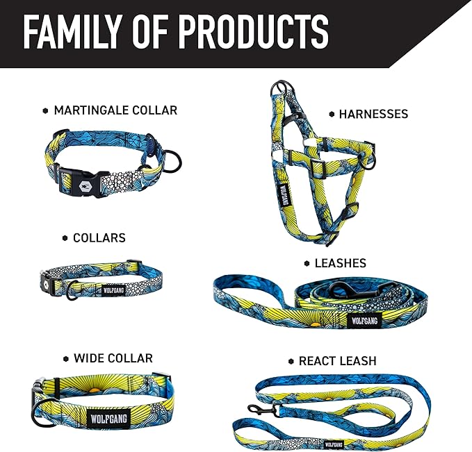 Wolfgang Heavy Duty Martingale Dog Collar with Quick Release Nylon Buckle for Walking & Training, DawnPatrol Print, Medium