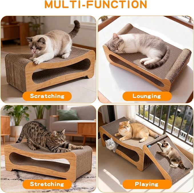 Cat Scratcher 2 in 1,Cardboard Cat Scratcher with Toy Ball,Extra Long & Extra Wide (24x11 inch) Cat Scratcher Bed for Indoor Cats and Furniture Protector,Suitable for Kittens and Big Cats
