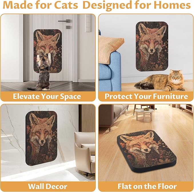 Art Cat Scratcher, Wall-Mountable Cat Scratching Board, Cat Wall Scratcher 16.7x11x1 Inch Cat Scratch Pad and Cat Scratchers for Indoor Cats Toy Furniture Protector(Fox)