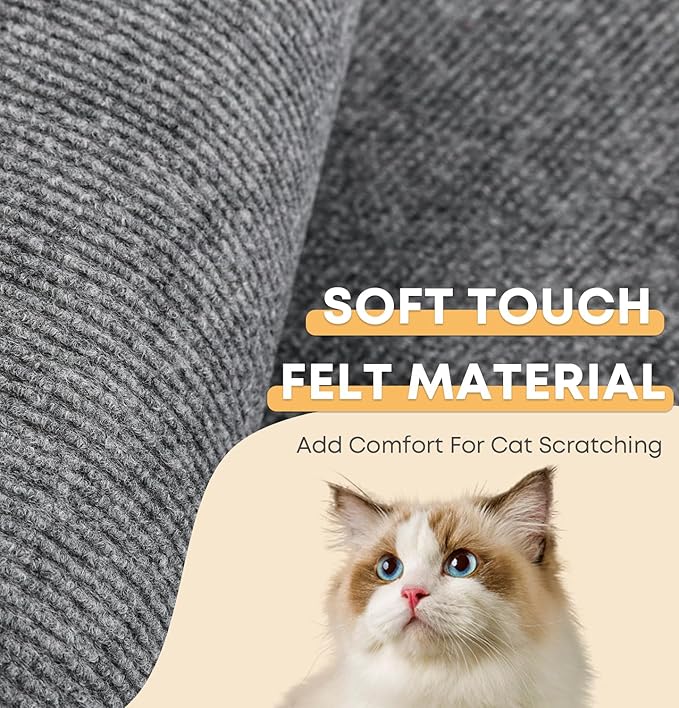 Trimmable Cat Scratching Mat, 78.7""x15.8"" Self-Adhesive Cat Scratching Post Pad, Cat Tree Shelves Cover Replacement, DIY Versatile Protector for Steps, Couch and Furniture, Large, Gray
