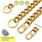 19mm Wide Adjustable Pet Training Collar for Outdoor Activities, Stainless Steel Pet Chain, Gold, Suitable for Medium to Large Dogs, Pit Bulls, Bulldogs, Doberman Pinschers, Rottweilers.