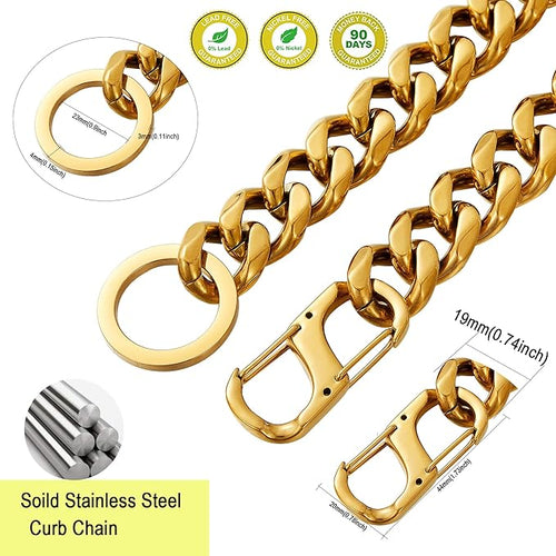 19mm Wide Adjustable Pet Training Collar for Outdoor Activities, Stainless Steel Pet Chain, Gold, Suitable for Medium to Large Dogs, Pit Bulls, Bulldogs, Doberman Pinschers, Rottweilers.