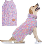 BEAUTYZOO Small Dog Sweater -Turtleneck Pullover Classic Cable Knit Fuzzy Winter Coat Dog Cold Weather Clothes for Small Medium Dogs Puppy Girl Boys(Rainbow Pink, L)