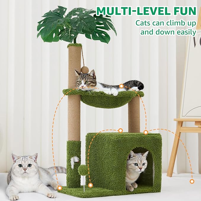 37" Cat Tree Tower for Indoor Cats Multi-Functional Comfy Cat Bed - with Sturdy Scratching Post, Cozy Hammock for Kittens and Small Cats,Cute Cat Tower with Fun Mouse Hole and Toy Ball