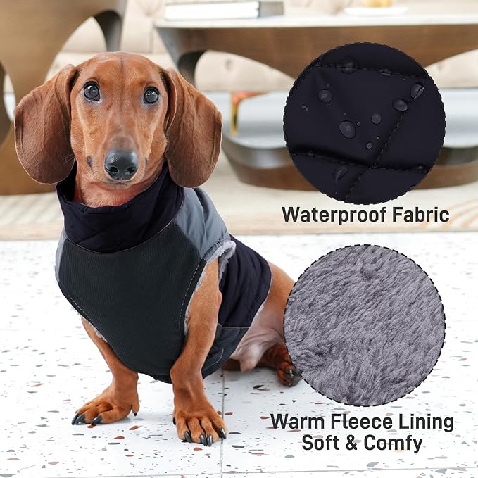Warm Fleece Dog Coats for Medium Dogs,D-Rings Waterproof Puppy Jacket for Cold Winter,Black L