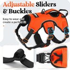 rabbitgoo Escape Proof Dog Harness, Soft Padded Full Body Pet Harness, Reflective Adjustable No Pull Vest with Lift Handle and Leash Clip for Large Dogs Walking Hiking Training, L, Orange