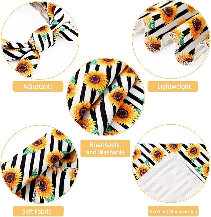 E-Clover Dog Bandanas & Matching Scrunchie Set Sunflower Dog Bandana Scarf Bibs for Medium Large Dogs Girl Pet Owner Birthday Gift Stripe