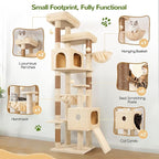 Globlazer 80 Inch Cat Tree for Large Cats, Stable Multi-Level Cat Tree with 2 Condos & Sisal Scratching Posts for 2-3 Cats, Thickened Base Space Saving Cat Tree Tower, F80G, Beige