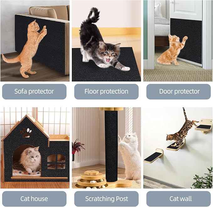 Cat Scratch Mat 120"x15.8", Cat Scratch Pad, Cat Couch Protector (Black)