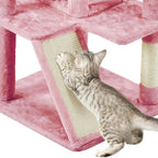 Yaheetech Cat Tree, 57 inches Cat Tower with Double Condo, Scratching Board and Basket, Cat Furniture for Indoor Cats Kitten- Pink