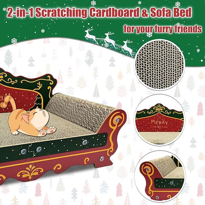Luxury Cardboard Cat Scratcher Sofa Bed, Couch Shaped Scratching Board, Scratch Lounge with Catnip, Scratcher for Indoor Cats Large (Red)