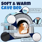 Pet Soft Guinea Pig Hideout, Washable Guinea Pig Bed Cozy Small Animals House Cave Accessories for Rabbits Hamster Rats Chinchilla (Blue&Grey)